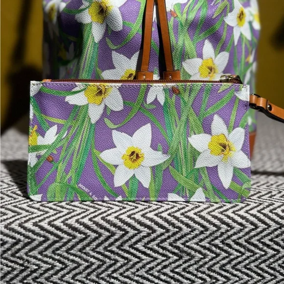 Dooney & Bourke Botanical Daffodil Drawstring Bucket Bag & Wristlet Set - Purple - Picture 11 of 16
